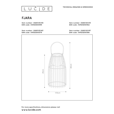 lafabryka.pl Lampa stojąca FJARA Ø 17,5 cm LED Dim.1x0,3W 3200K IP44 Black 06801/01/30 Lucide